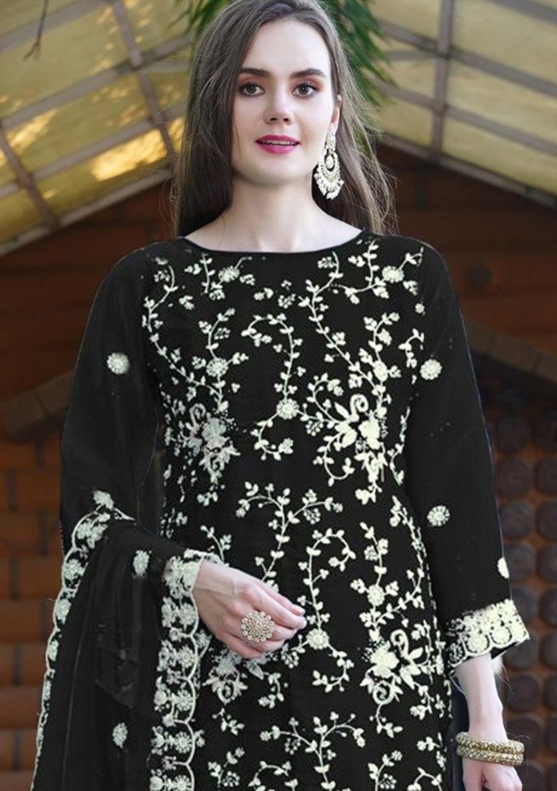 Black Embroidered Organza Suit