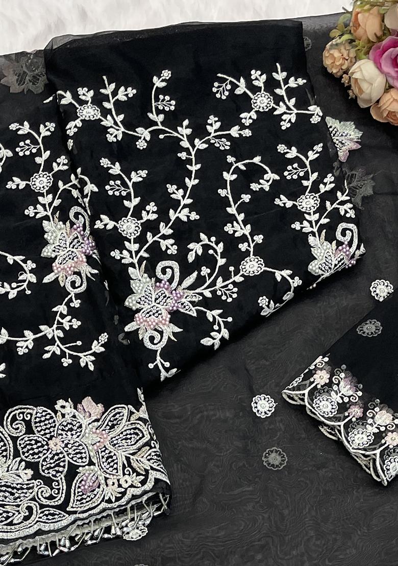 Black Embroidered Organza Suit