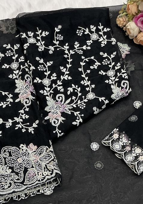 Black Embroidered Organza Suit