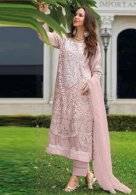 Baby Pink Embroidered Organza Suit