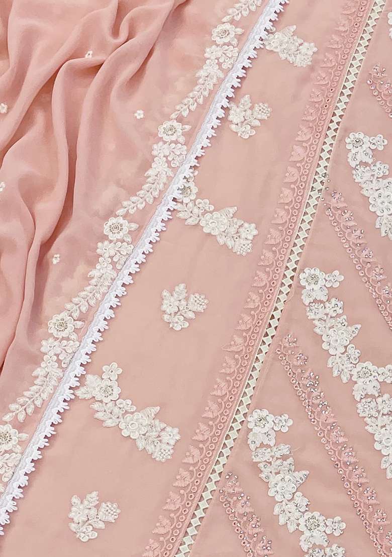 Peach Embroidered Georgette Pakistani Suit Set - Indya
