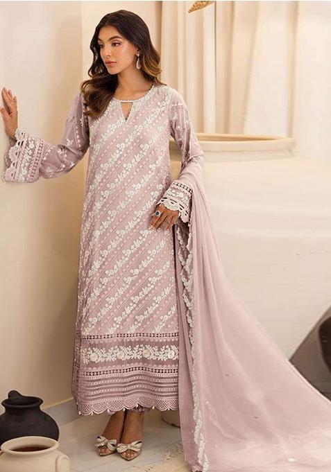 Baby Pink Embroidered Faux Blooming Pakistani Suit Set