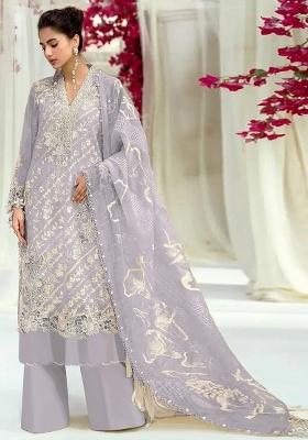 Lavender Embroidered Faux Georgette Suit