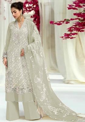 Sea Green Embroidered Faux Georgette Suit