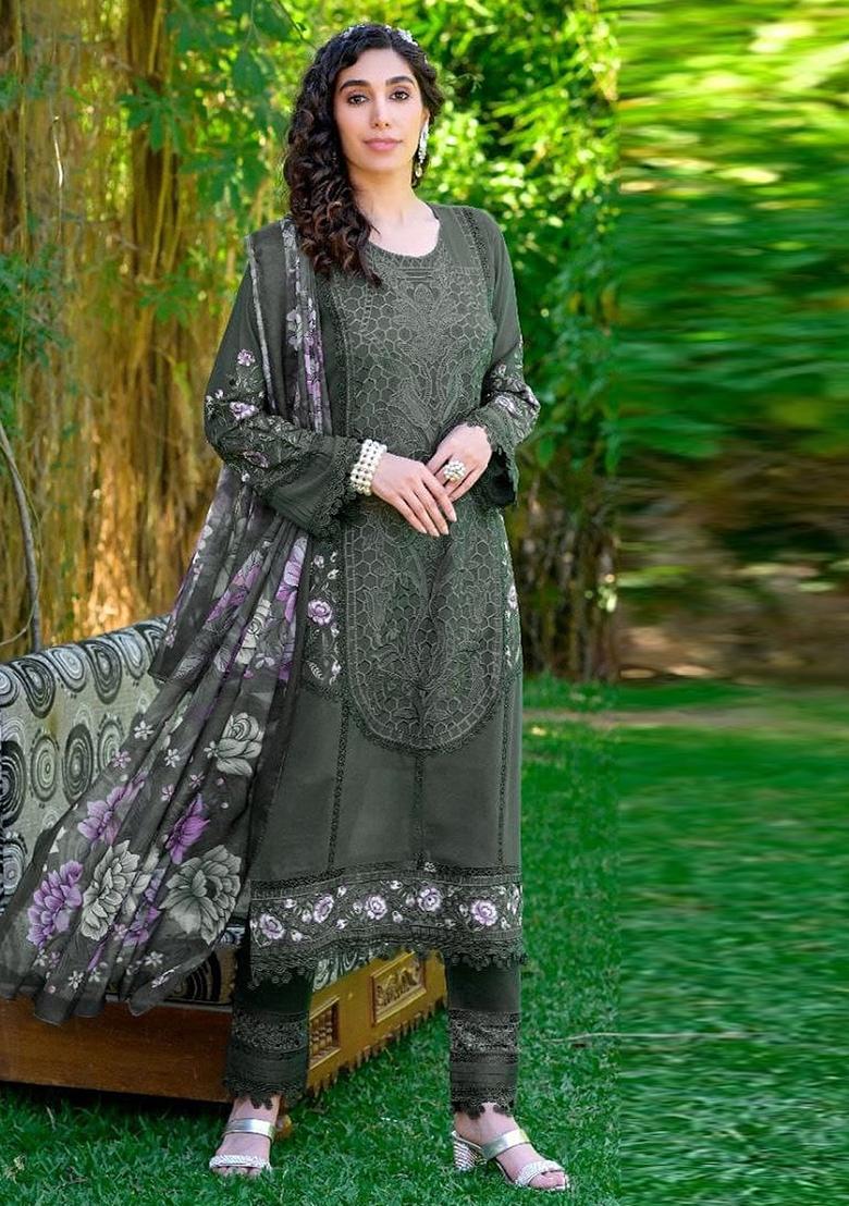 Mehendi Embroidered Faux Georgette Suit - Indya