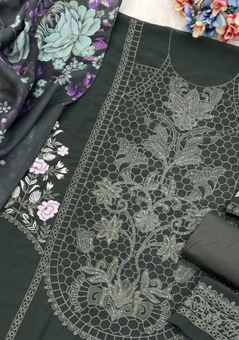 Mehendi Embroidered Faux Georgette Suit - Indya