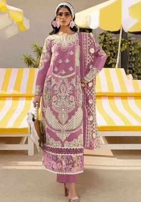 Pink Embroidered Faux Georgette Suit