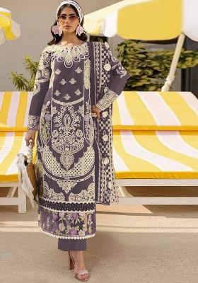 Dark Lavender Embroidered Faux Georgette Suit