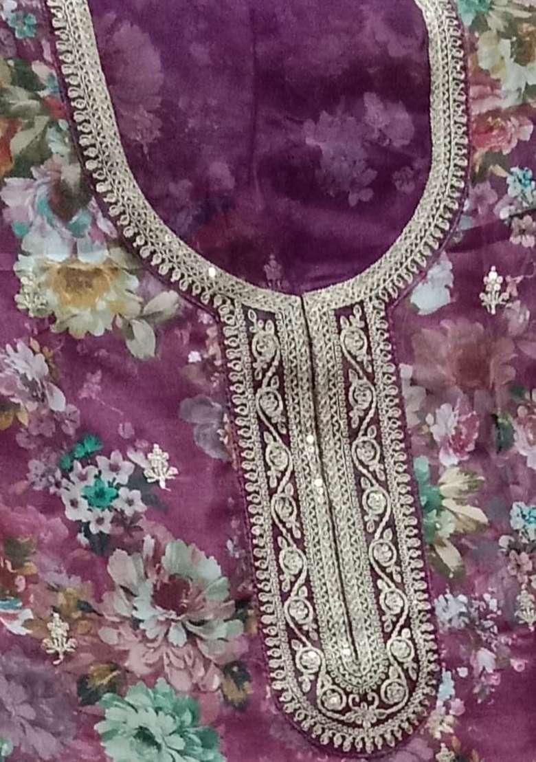 Wine Embroidered Silk Blend Pakistani Suit Set - Indya