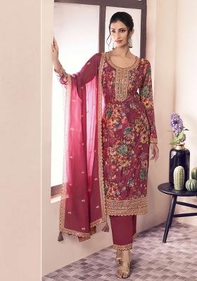 Pink Embroidered Silk Salwar Kameez With Dupatta