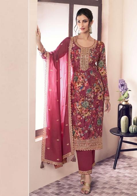 Pink Embroidered Silk Salwar Kameez With Dupatta