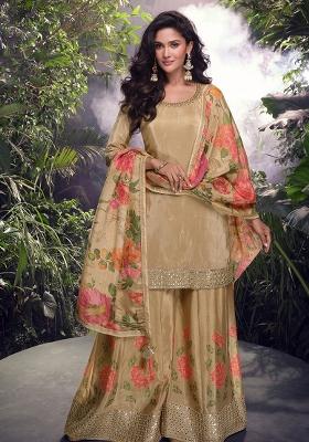Chiku Embroidered Silk Plazzo Set