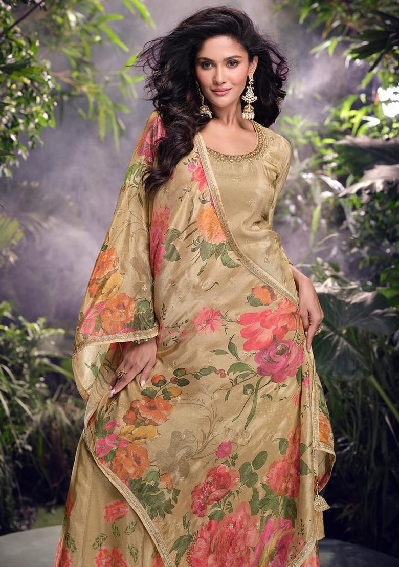 Chiku Embroidered Silk Plazzo Set - Indya