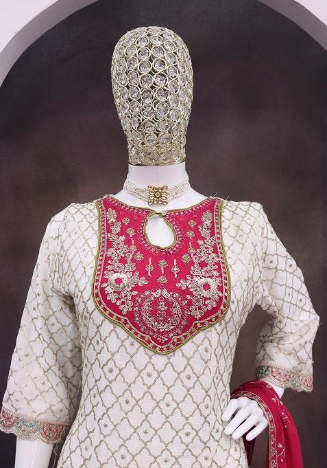 White Embroidered Silk Dhoti Suit Set