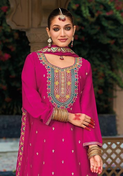 Pink Embroidered Silk Plazzo Set