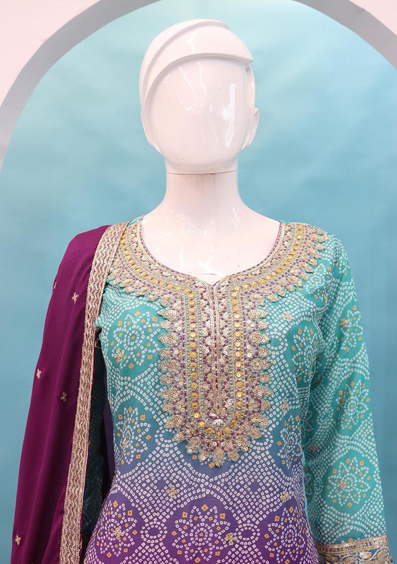 Purple Embroidered Silk Plazzo Set