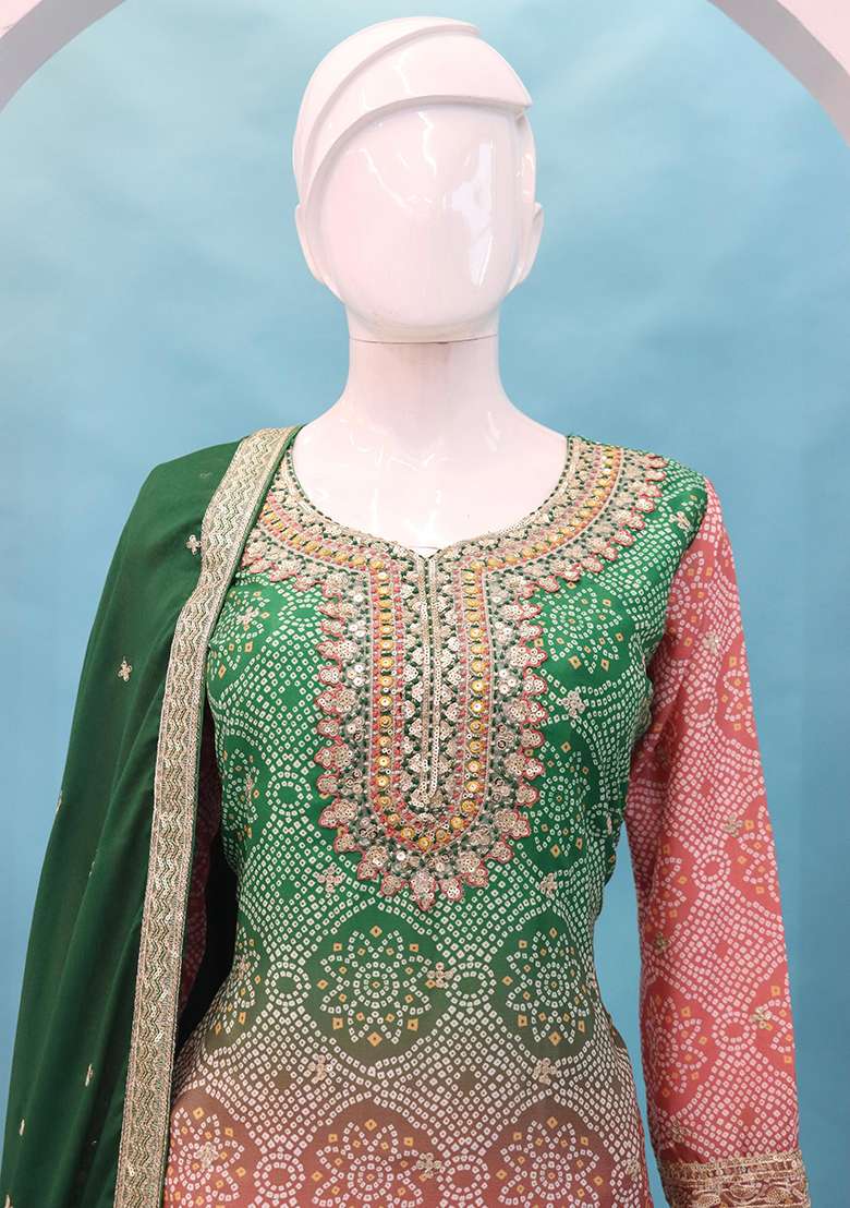 Peach Bandhani Silk Blend Sharara Set - Indya