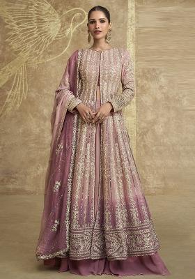 Peach Embroidered Georgette Anarkali Set