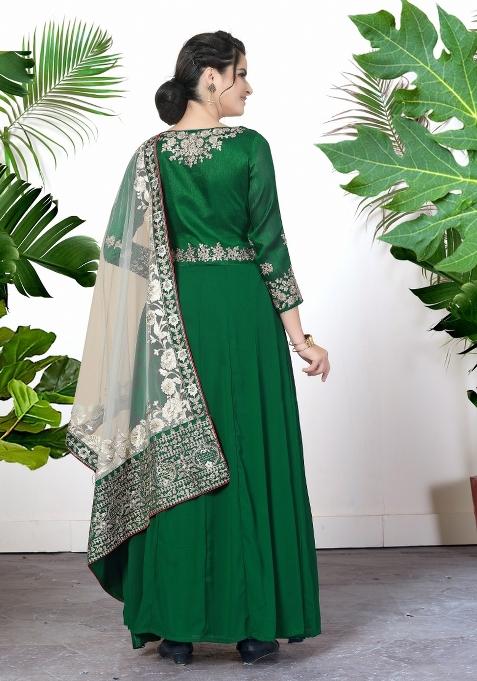 Green Embroidered Faux Georgette Salwar Kameez With Dupatta