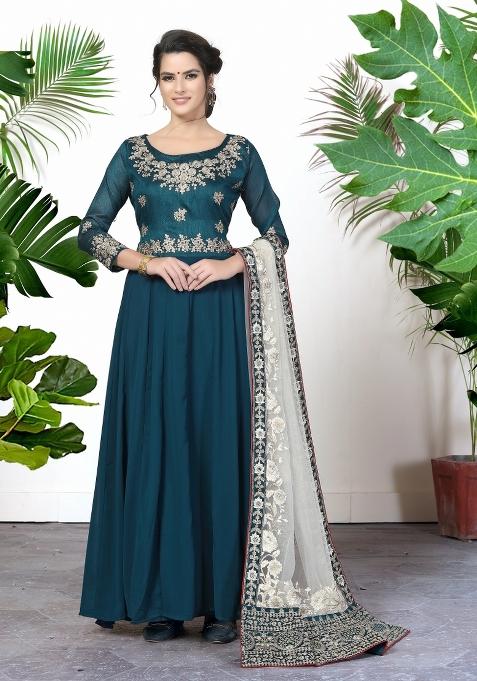 Rama Embroidered Georgette Anarkali Set