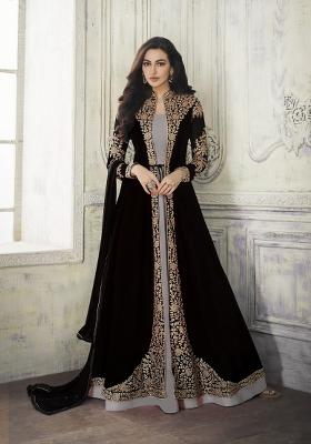 Black Embroidered Faux Georgette Salwar Kameez With Dupatta