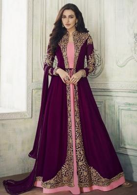 Purple Embroidered Faux Georgette Salwar Kameez With Dupatta