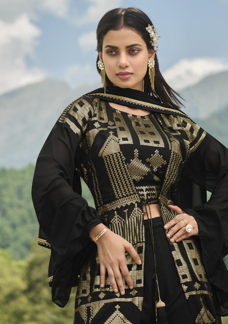 Rama Embroidered Faux Georgette Salwar Kameez With Dupatta - Indya