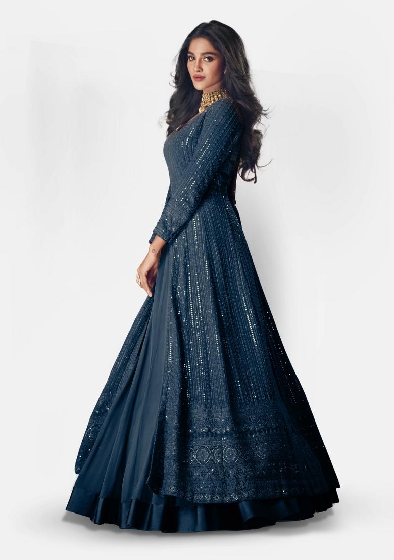 Rama Embroidered Faux Georgette Salwar Kameez With Dupatta - Indya