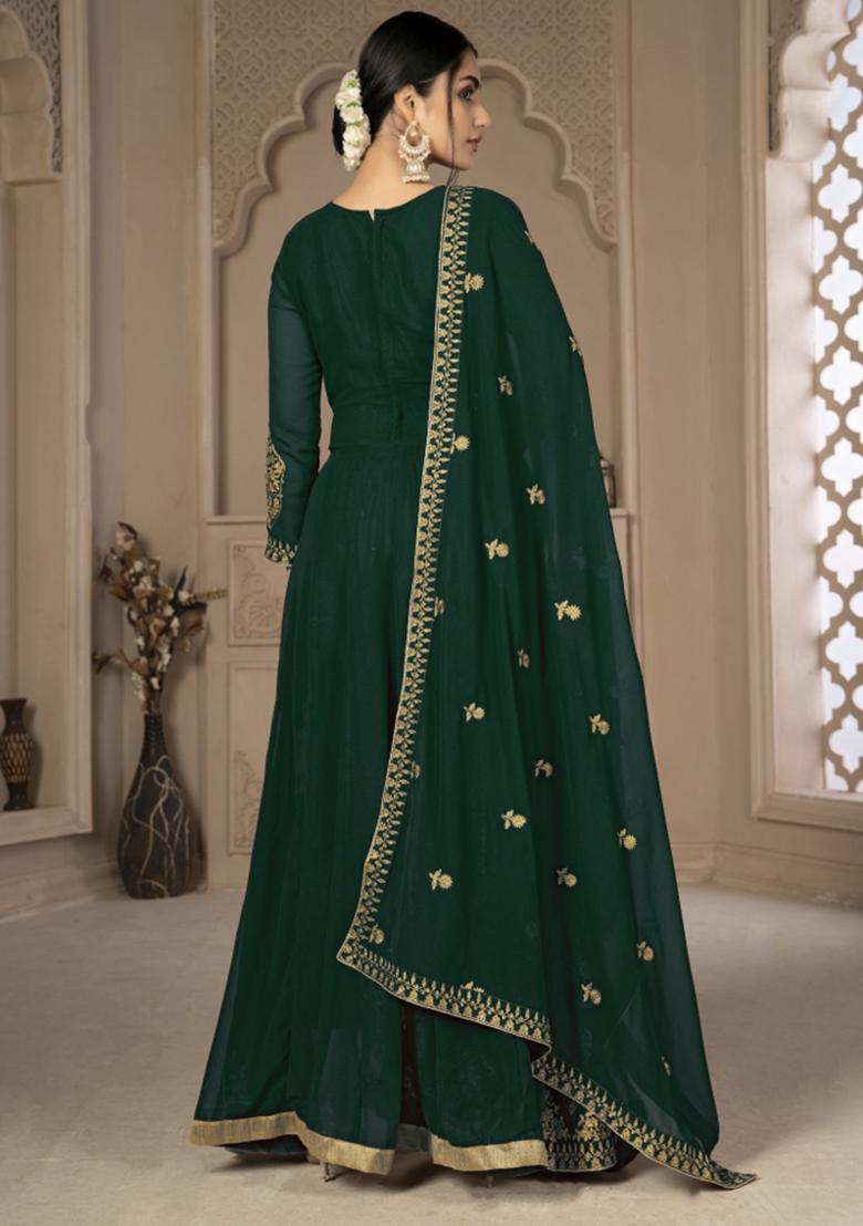 Green Embroidered Faux Georgette Salwar Kameez With Dupatta