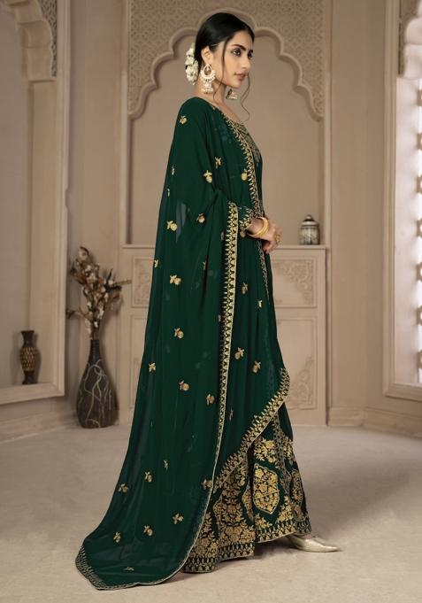 Green Embroidered Faux Georgette Salwar Kameez With Dupatta