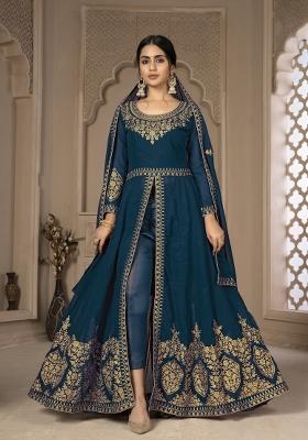 Rama Embroidered Faux Georgette Salwar Kameez With Dupatta
