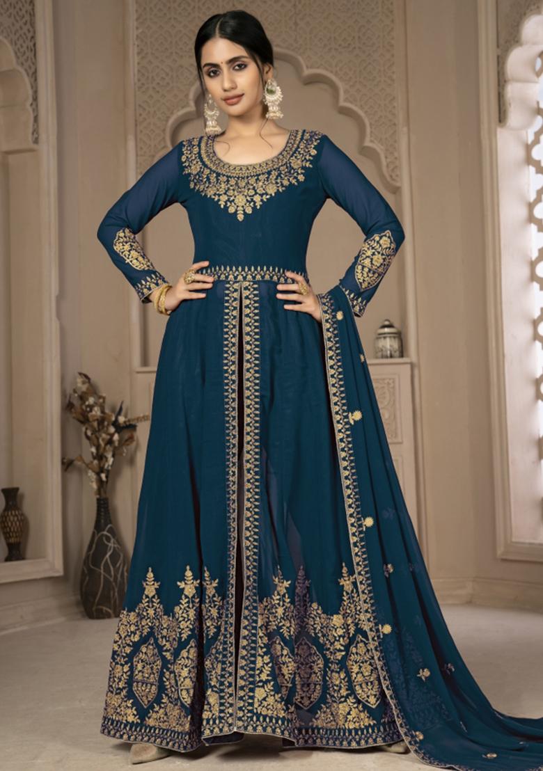 Rama Embroidered Faux Georgette Salwar Kameez With Dupatta - Indya