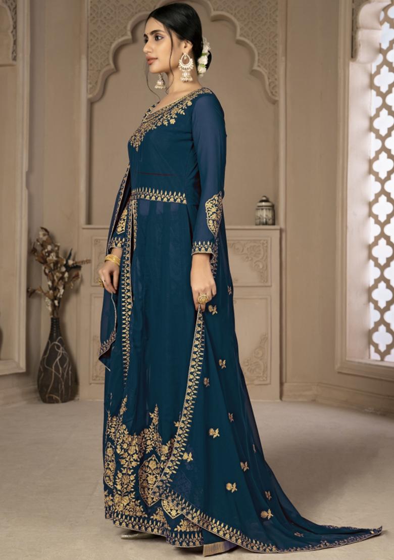 Rama Embroidered Faux Georgette Salwar Kameez With Dupatta - Indya