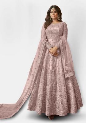 Purple Embroidered Net Salwar Kameez With Dupatta