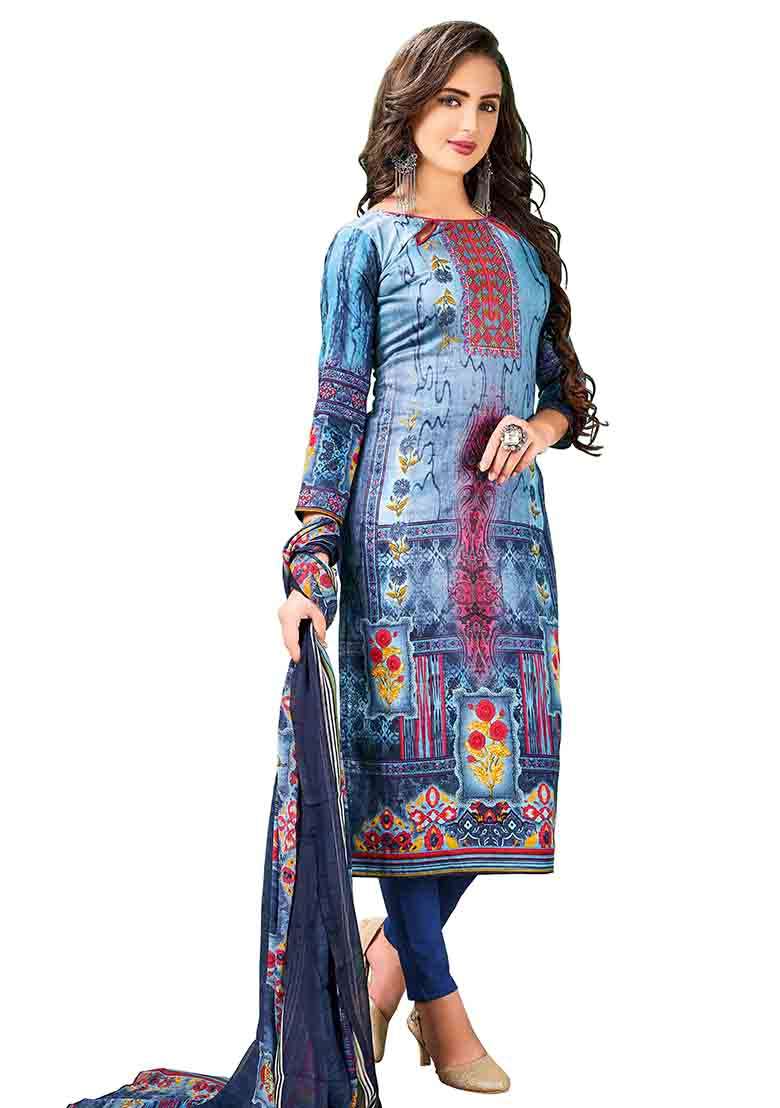 Multicolor Printed Blended Pakistani Suit Set - Indya