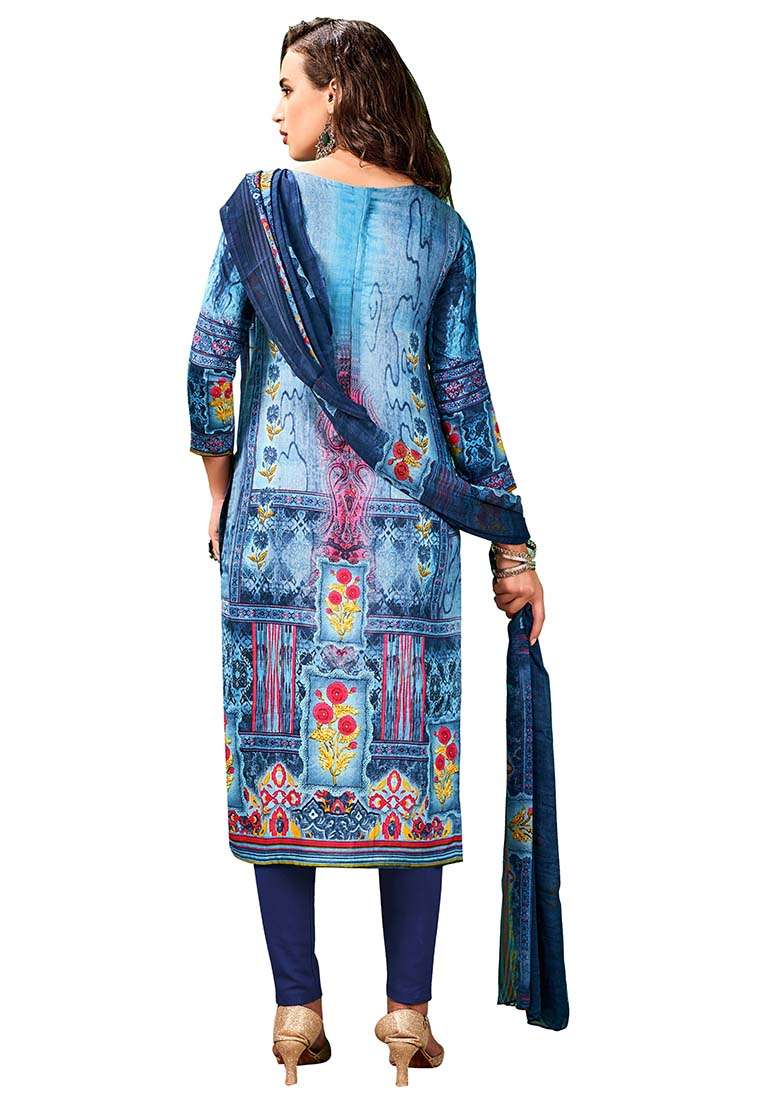 Multicolor Printed Blended Pakistani Suit Set - Indya