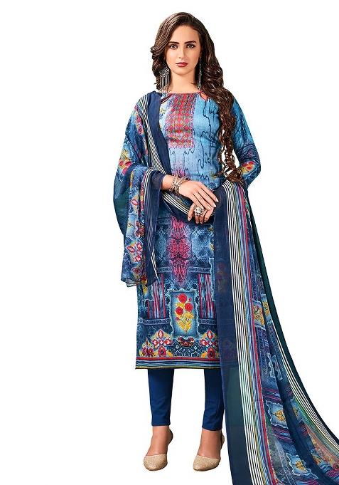 Multicolor Embroidered Cotton Blend Dress Material