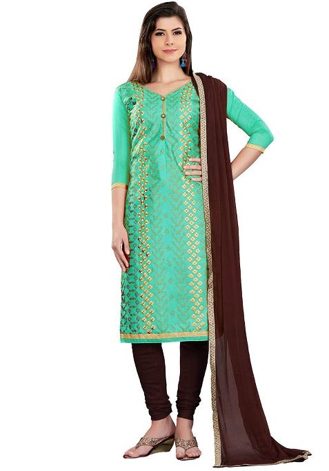 Green Embroidered Chanderi Dress Material
