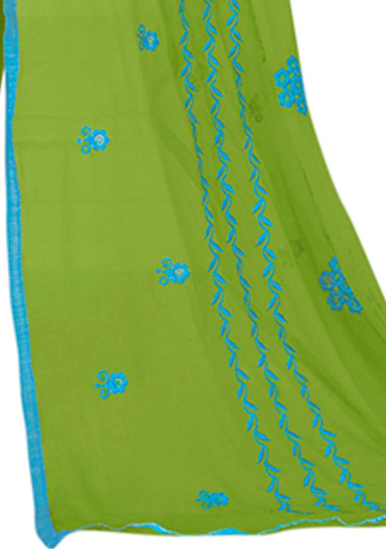 Sky Blue Embroidered Cotton Straight Kurta Set - Indya