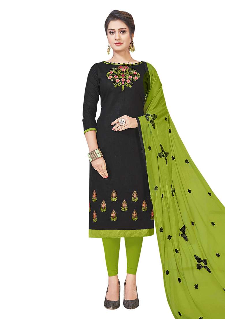 Black Embroidered Blended Pakistani Suit Set - Indya