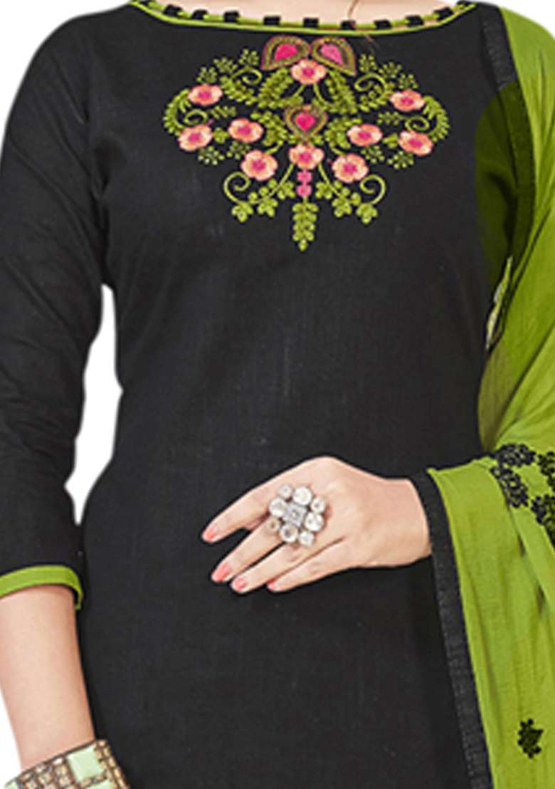 Black Embroidered Blended Pakistani Suit Set - Indya
