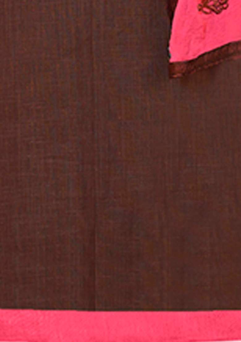 Brown Embroidered Cotton Straight Kurta Set - Indya
