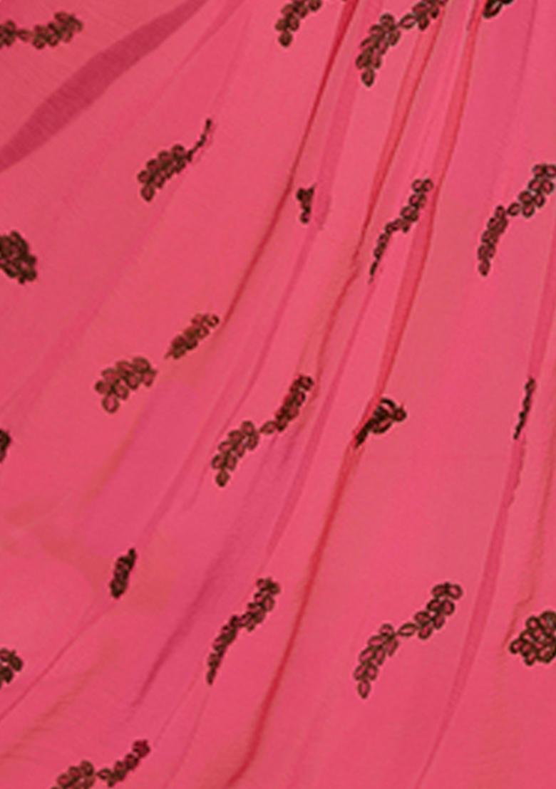 Brown Embroidered Cotton Blend Dress Material - Indya