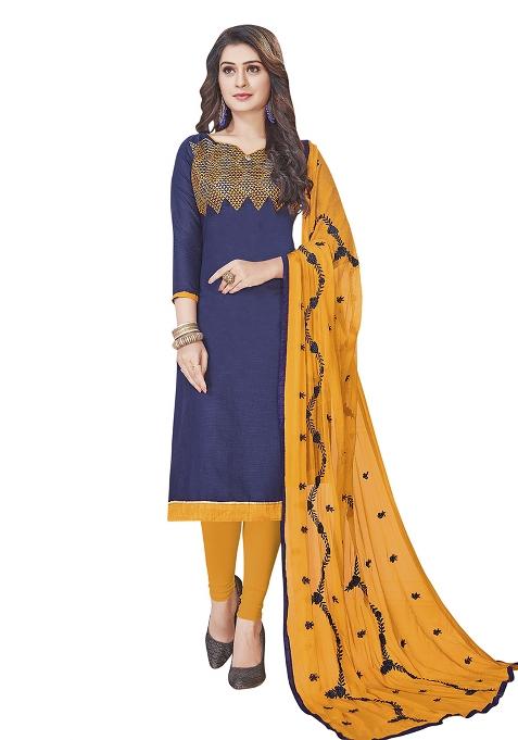 Blue Embroidered Blended Pakistani Suit Set