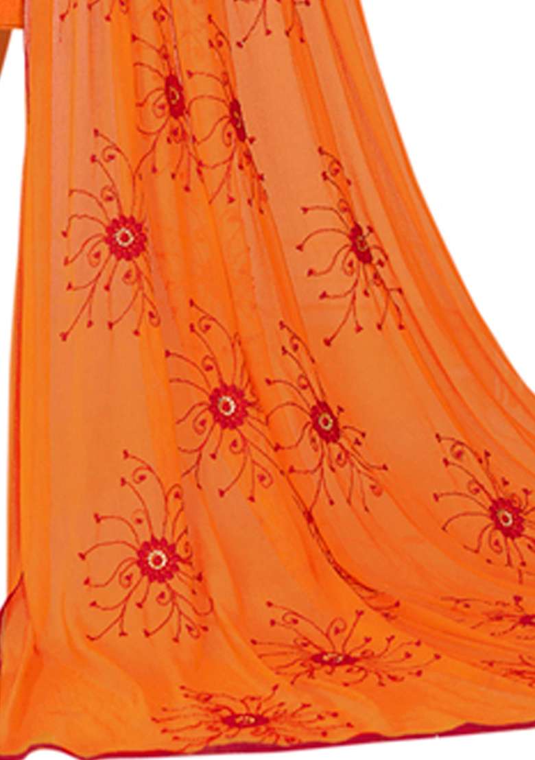Red Embroidered Cotton Blend Dress Material - Indya