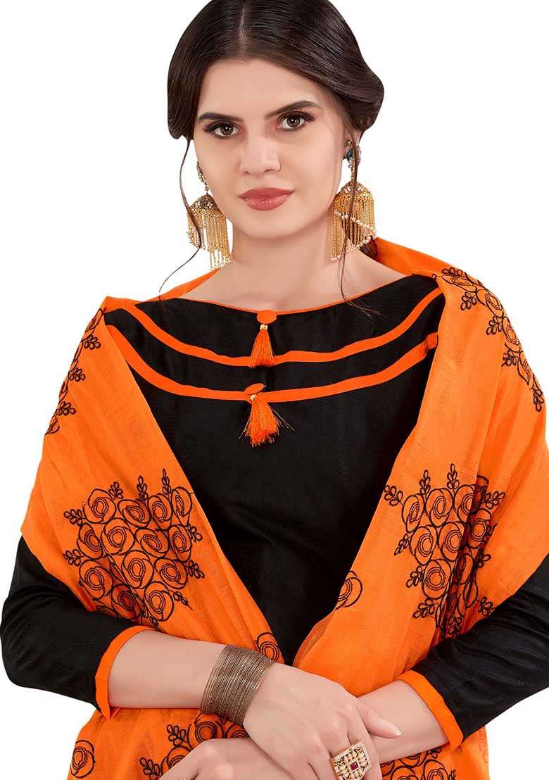 Black Printed Blended Straight Kurta Set - Indya
