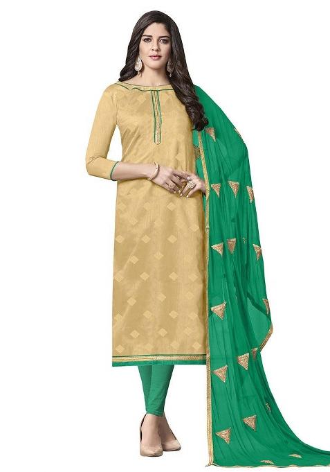 Beige Embroidered Jacquard Dress Material