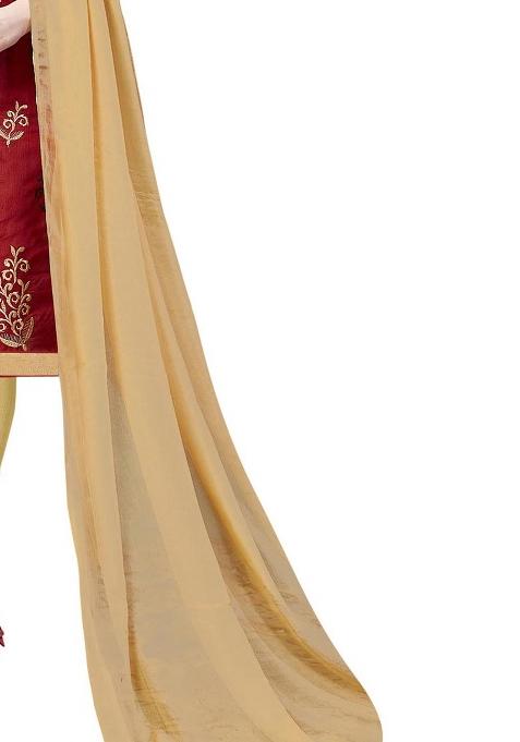 Red Embroidered Cotton Blend Dress Material