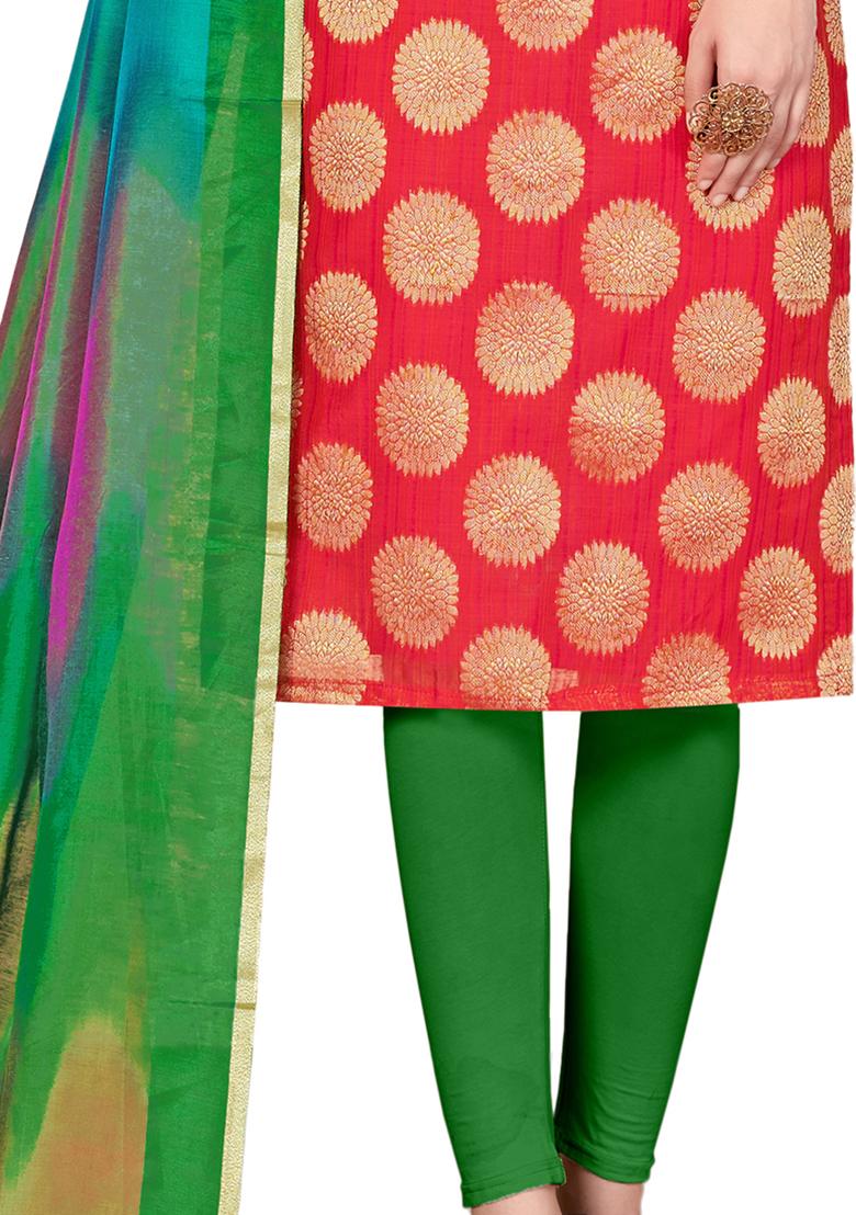 Peach Embroidered Silk Dress Material