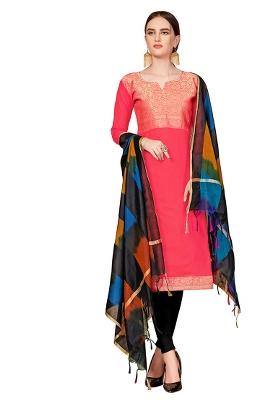 Pink Embroidered Silk Dress Material